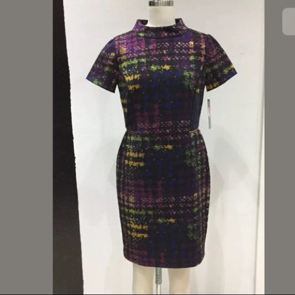 Womens 4 Tahari Plaid Sheath Dress Cocktail